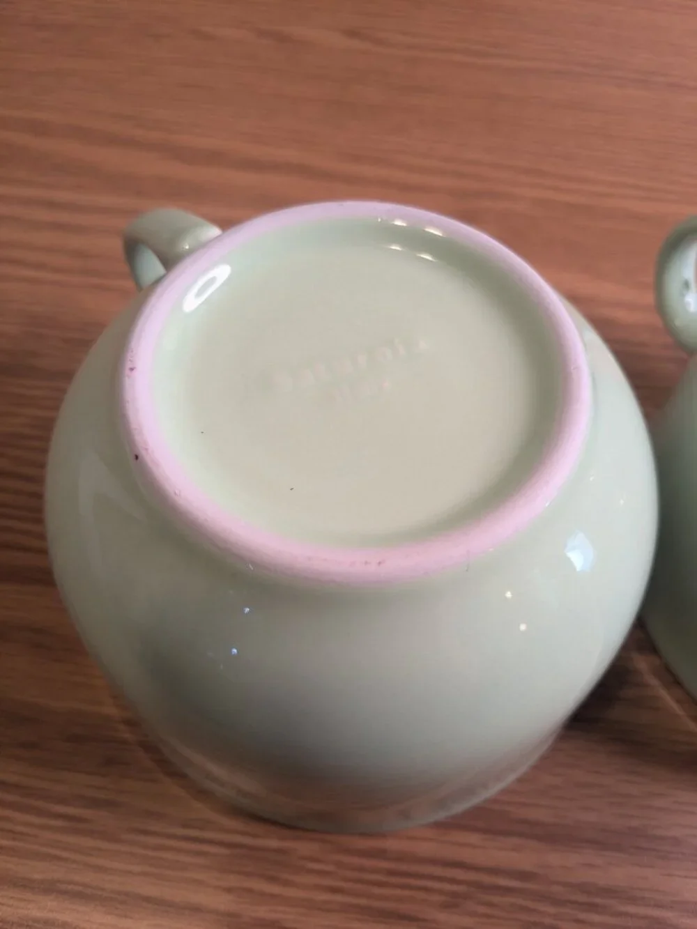 set of 2 jade green coffee tea mugs saturnia made in Italy ceramic 12oz